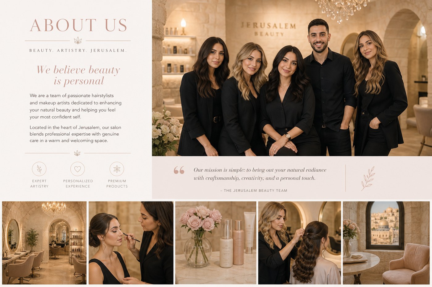 Jerusalem Glow salon team in elegant stone interior