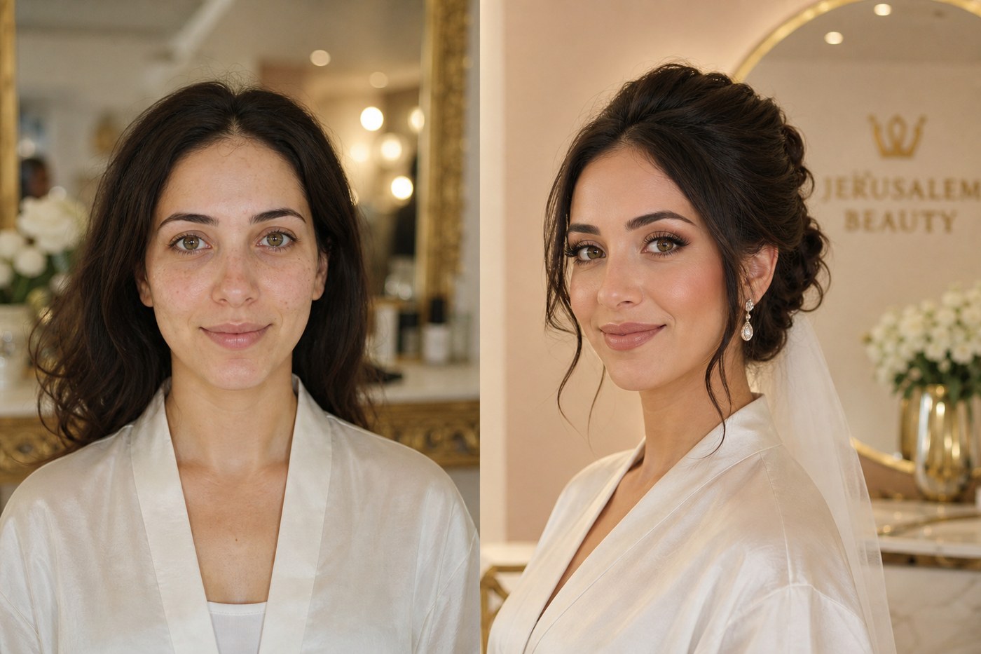 Bridal hair and makeup transformation at Jerusalem Glow
