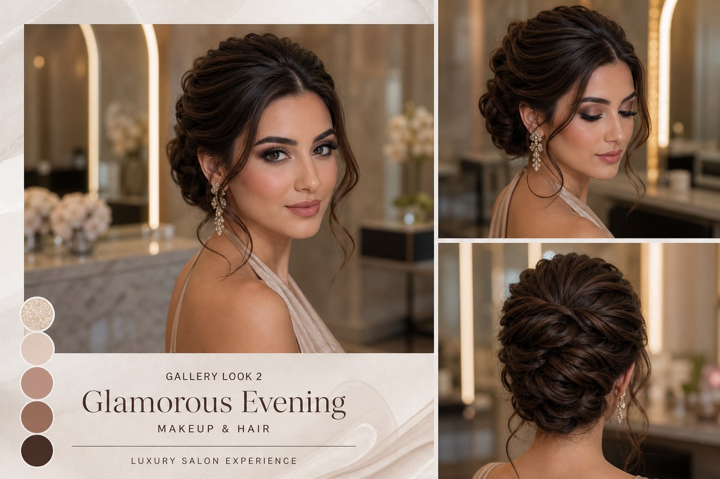 Evening glamour makeup and styled hair