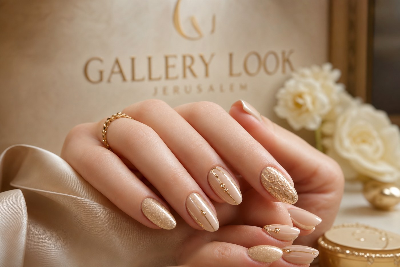 Elegant nail art manicure close-up